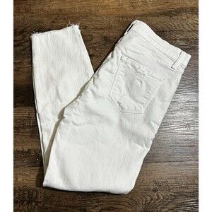 J Brand Jeans‎ Womens 27 White Denim Capri Mid Rise Straight Stretch Frayed Hem